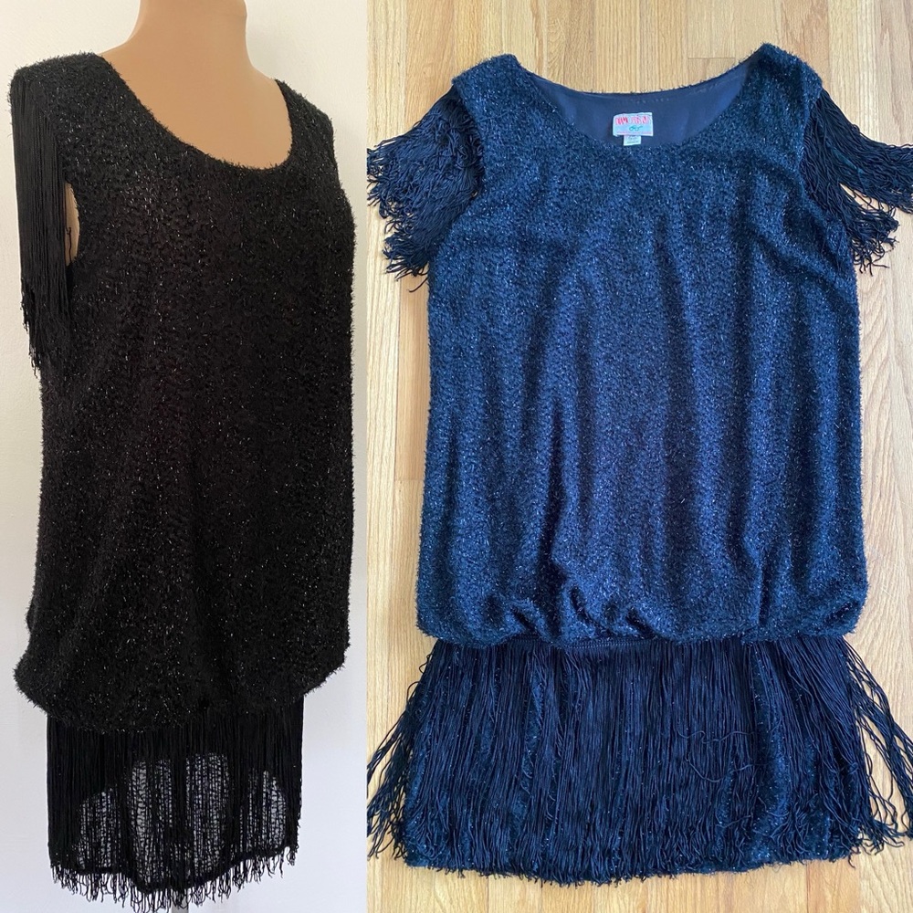 Vintage 80s Fringed Mini Dress *11/12* DIAMOND'S RUN Sparkle Flapper Evening